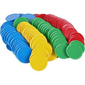 100Pcs 1.45 Inch Plastic Poker Chips with Storage Box for Game Tokens,Learning Counters,Bingo,Math Learning,Classroom,and Kids Behavior (4 Colors-Red,Yellow,Blue,Green)