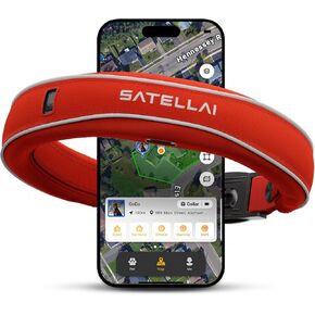 SATELLAI GPS Dog Collar — World's First GPS Wireless Dog Fence Collar with AI Analysis, Precise Positioning, 5-Day Battery, and IP68 Waterproof, for Medium & Large, Red