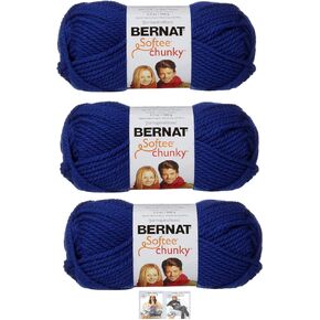 Bernat Softee Chunky Yarn Bundle Super Bulky Number 6, 3 Skeins (Royal Blue)