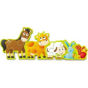 Hape Numbers & Farm Animal Puzzle Double-Sided Wooden Jigsaw Game for Kids 10-Piece, Multi-Coloured