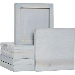 6 Pack Gray Washed Craft Wood Board Panels with Hardware Included for DIY Signs, Paintings (5 x 5 in)