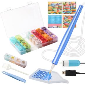 Electric Diamond Painting Pen,VacuumDiamond Art Pen,Diamond Art Kits for Adults, Diamond Art Accessories with Storage Containers, Trays，Label Stickers (Pink)