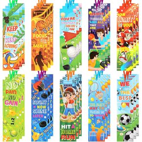 30Pcs Sports Paper Bookmarks Set, Inspirational Cute Cartoon Book Marks Gift with Tassel for Student Teen, Creative Bookmarks Page Clips for Graduation Party Classroom Reading(10 Styles,15x4cm)