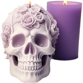 Large 3D Rose Flower Skull Candle Molds, Flexible Clear Silicone Skull Head Molds, Silicone Molds for Resin,Aromatherapy Candle,Soap,Clay, Ice Cube Mold, Ghost Mold Candle Making Molds