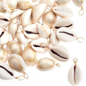 Beebeecraft 1 Box 50Pcs 18K Gold Plated Natural Scallop Shell Pendants Sea Beach Seashells Cowrie Shell Pendant Charms for Jewellery Making DIY Bracelet Necklace Earrings