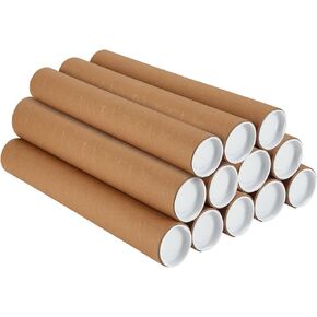 12PCS 2x16-Inch Mailing Tubes with Caps, Cardboard Shipping Tubes,Kraft Paper Tube Mailers for Shipping, Packing, Art Prints, Maps, Blueprint