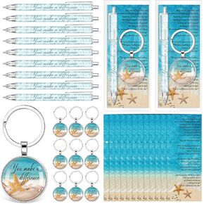 60 Pcs Starfish Story Gifts Bulk Summer Pens Gifts You Make a Difference Ballpoint Pens Beach Keychains Cards for Thank You Employee Appreciation Teachers Coworker Office Back to School