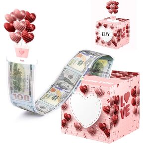 Keromtein Anniversary DIY Surprise Gift Box for Money, Money Pull Box for Cash Gift, Pull Out Money Gift Box Birthday Fun Ways to Give Cash to Girlfriend Wife Daughter Mother Show Your Love for Her