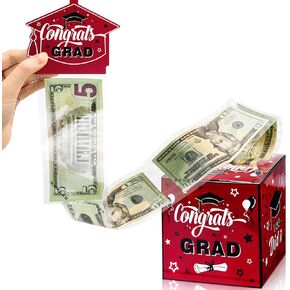 2025 Graduation Money Box for Cash Pull Gift Congrats Grad Card Box Graduation Gift with Pull Out Congrats Grad Card and 30 Transparent Bags for DIY Class Party Supplies(Black)