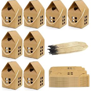 Faylapa 30Pcs Brown Kraft Paper DIY Party Boxes, 3.14x3.14x3 Inches, Foldable House Shaped Candy Boxes for Wedding, Bridal Shower, Birthday Party