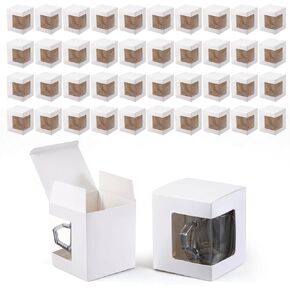 JJUNW 50 Pcs Mug Boxes for Gifts, Mugs Gift Boxes Transparent Gift Packaging Box 4.88x4.33x4.13 inch Transparent Cups Wrapping With Clear View Window for DIY Crafts 11oz 12oz 15oz