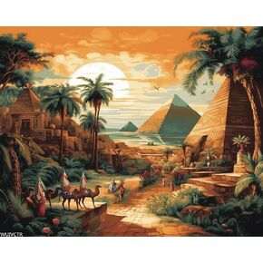 WUIVCTR Paint by Numbers for Adults Beginner Egyptian Pyramids Sunset DIY Acrylic Painting by Numbers Kits with Brushes Acrylic Pigment Home Decoration Brithday Gifts 16x20 inch