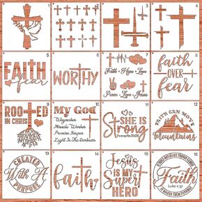 16 Pieces Christian Stencils for Painting-6 Inch Reusable Bible Verse Cross Faith Stencils for Painting on Wood Sign Canvas Fabric Wall Paper Home Decor