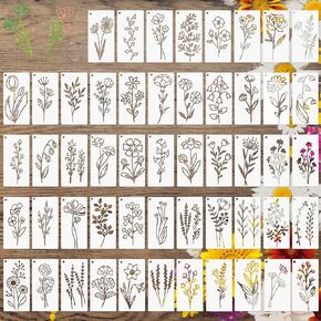 STEFORD 52 Pcs Flower Stencils, Reusable Plastic Floral Leaf templates for Wall Furniture Crafts Wood DIY Drawing Stencils