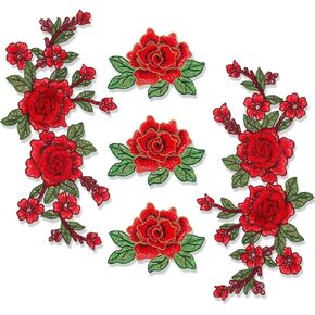 5pcs Rose Flower Embroidered Patches Floral Appliques Embellishments Clothing Accessories Sew on Crafts Repairing Arts Sew Making Sew Iron On Patches for DIY Jeans Dress Bag