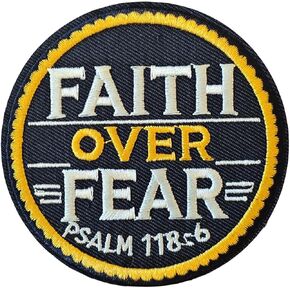Faith Over Fear Embroidered Applique Emblem Patch - 3" Hook and Loop Funny Morale Badge for Jeans Backpacks Helmets Hats Jackets Bags Gym Clothing Military Meme Repair Tactical Gear DIY Customization