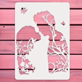 Kiss Lovers Wall Stencils Template Reusable Spray PaintStencils for Craft Painting On Wood Craft Canvas Walls Wood Furniture Decorations DIY Scrapbooking