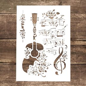 DIY Decorative Guitar Stencil Template for Painting on Canvas Wood Furniture Craft Paper (A4 Size)