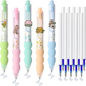 Temiary 5 Pcs Erasable Gel Pens & 10 Pcs Refills, Black Ink, Cute Retractable Pen with Eraser, 0.5mm Fine Point, Smooth Writing for Note Taking Crossword Puzzles (Black)