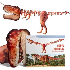 Realistic Dinosaur Happy Birthday Banner XL Size - Comes Pre-Assembled On A String & Ready To Hang In Seconds - Birthday Decorations For Boys Girls Kids Men Adults - T-Rex Dino Themed Party Supplies