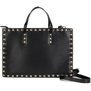 Scarsella Black Leather Studded Laptop Bag - Laptop Computer Tote Bag for Women - Office and Teacher Supplies - Teacher Gifts (15.6 Inches)