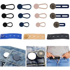 15pcs Adjustable Jean Button Extenders for Women & Men - Elastic Waistband Extenders for Loose Jeans, Pants, and Maternity Wear Rubber Waist Extenders for Comfort and Fit