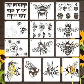 13Pcs Bee Stencil, Reusable Stencils for Painting, Honeycomb Stencil for DIY Crafts, Honeycomb Stencils for Painting on Wood, Fabric(5.6 × 4.1 inch)