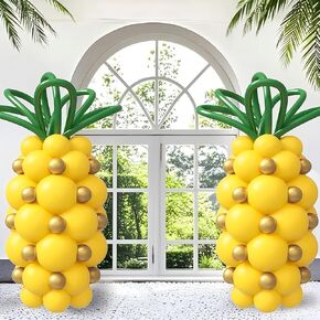 140pcs Pineapple Balloon with Metallic Gold Dark Green Yellow Long Balloons for Pineapple Luau Tropical Hawaiian Themed Birthday Party Decorations