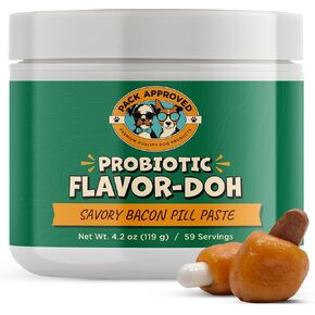Flavor-Doh with Dog Probiotics - Flavored Pill Wrap for Dogs to Hide Capsules and Shape into Pill Treats for Dogs - Easy-to-Use Treat Paste for Pet Medicine - Savory Bacon (4.2oz)