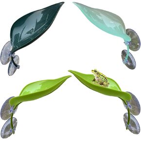 4 Pack Leaf Tank Decorations, Plastic Frog Basking Platform with Suction Cups for Reptile Turtle Gecko (3 Colors)