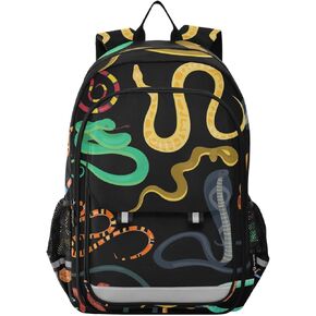 Snake Animals Black Backpack Lightweight Laptop Backpack School Bag Student Travel Daypack with Reflective Stripes