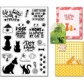 Arbuya Pet Clear Stamps for Card Making Dog Cat Paw Friend Rubber Stamps for Tags Journals Paper Crafting Scrapbooking Decor