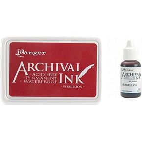 Ranger Archival Vermillion Red Permanent Dye Ink Stamp Pad & Re-Inker Refill