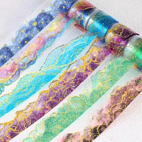 Gradient Watercolor Smudge PET Tape Decorative Collage Junk Journal Scrapbook Supplies Gold Foil Watercolor Blending Design Deco Tape For Scrapbooking Star Sky PET Stickers For Journaling Supplies
