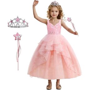 Kids Pink Witch Costume for Girls Bubble Dress Pink Mesh Sequin Outfits with Accessories