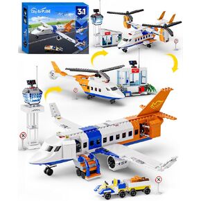 3 in 1 City Passenger Airplane Building Set 628 PCS, Osprey V-22 or Holicopter Building Kits, Terminal and Signs Airplane Playset Gifts for Kids, Aviation Lover,Home & Office Decoration