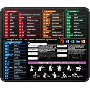 Excel Cheat Sheet Desk Pad Mat, Excel Shortcuts Mouse Pad Small, Portable Computer Mousepad 11.8"x9.8" with Non-Slip Stitched Edges for Laptop Office Accessorie Travel School Workplace