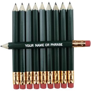 EZPENCILS & GIFTS - Golf Pencils Tipped with Eraser (1/2 a Pencil - Pew Pencils) - Dark Blue Colored Barrel - FREE-PERSONALIZATION - 2HB Black Lead - Custom Text - Non-Smear Eraser – Package of 100