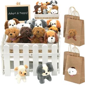 37Pcs Adopt A Puppy Party Favors: 12 Pcs Plush Dogs, 12 Gift Bags, 10 Fence, Chalkboard & Chalk for Dog Party Favors