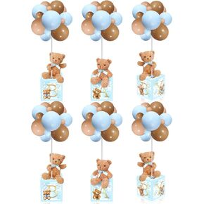 Lenwen 6 Sets Pink Blue Bear Baby Shower Decorations for Gender Reveal, Letter Boxes Baby Shower Table Centerpieces Bear Stuffed Animals Balloon with Stand Plush Toy Boxes for Birthday Party Wedding