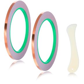 2 Pack Copper Foil Tape for Stained Glass, 7/32Inch Double Sided Conductive Copper Foil Tape for Stained Glass, Electrical Repairs