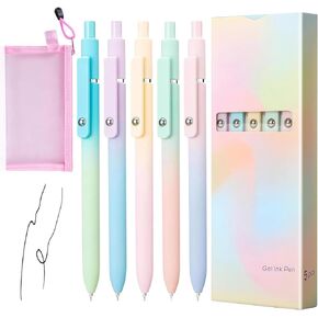 Emboadlie 5 PCS Gel Ink Pens, 0.7mm Medium Tip Black Ink Roller Ball Pens, Quick Drying Pens for Smooth Writing, Cute Office School Supplies