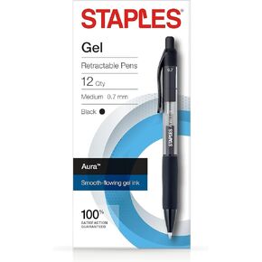 STAPLES 2072167 Aura Gel Retractable Pens 0.7Mm Black 12Pk (29195)