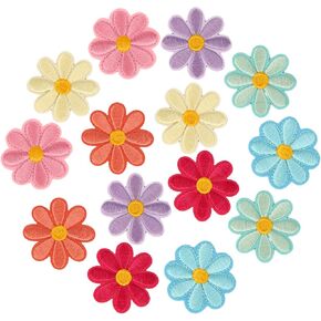 14pcs Cute Flower Iron on Patches, Daisy Sew on Embroidered Appliques Floral Embroidery Sewing Patches Decorations for DIY Bags Clothes Jackets Jeans Backpack Hats Crafts, 7 Colors