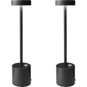 Cordless Table Lamps Rechargeable,5000mAh Battery Operated,Portable LED Desk Lamp Touch Control Wireless Lamp,3 Color Stepless Dimming for Bedroom,Living Room,Outdoor,Restaurant 2 Pack Black