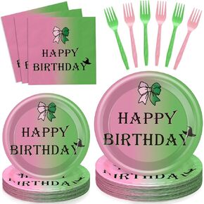 96 Pcs Witch Birthday Party Supplies Pink and Green Plates Disposable Tableware Set for 24 Guest Crown Magical Wand Bad Witch Princess Paper Plates Napkins Forks for Castle Birthday Party Favor