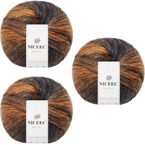 Niceec 3 skein قوس قزح الصوف مزيج الغزل ، ناعم ، رقيق ، تدرج ، خطوط سهلة ، سهلة الاستخدام للكروشيه والحياك