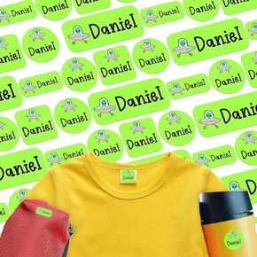 80 Pcs Personalized Daycare Labels for Kids | 13 Designs, 3 Sizes & 10 Fonts w/ 4 Different Shapes | Custom Name Stickers Kids Labels for Water Bottles, Lunch Boxes, Travel - Truck