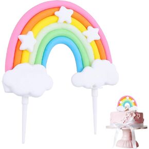 Pastel Rainbow Cake Topper,Care Bear Cake Topper,Soft Pottery Rainbow Cakes Decorations for Birthday Party,Wedding,Reusable Happy Birthday Cakes Toppers Party Decorations Supplies