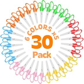 30 Pack Kids Scissors, 5'' Safety Children Scissors Bulk for School, Stainless Steel Blades Blunt Tip Scissor for Students,Comfort-Grip Handle Craft Scissor for Art Classroom Use, Assorted Colors
